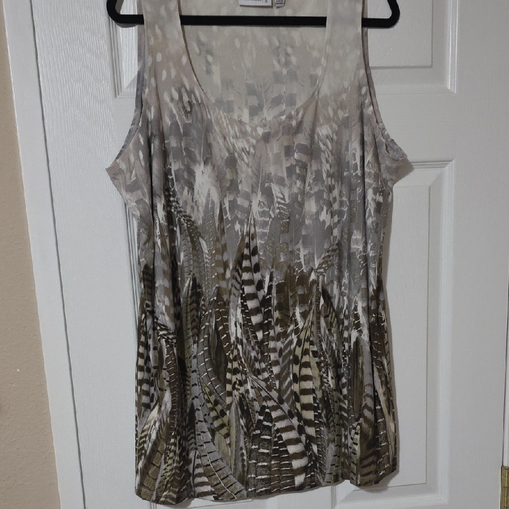Susan Graver Feather Print Tank Top - Gray and Brown